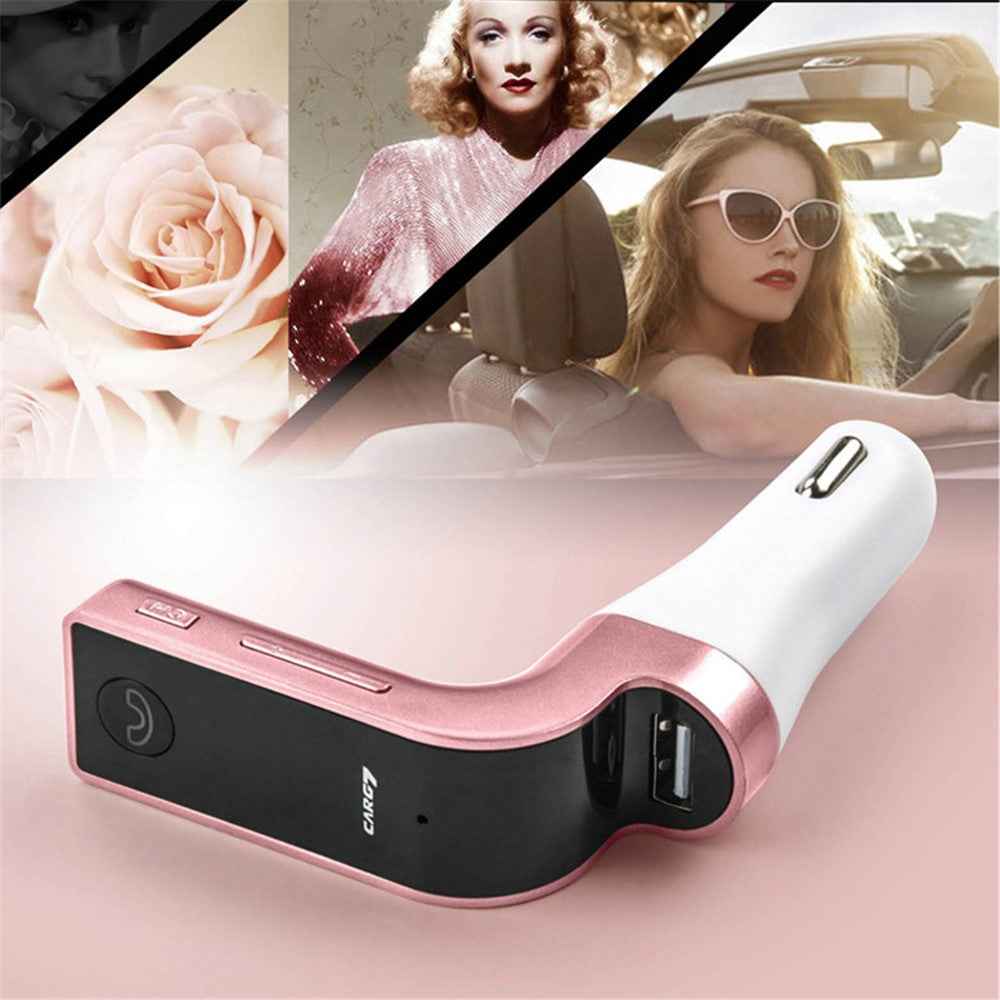 G7 USB Car Charger Smart Car Bluetooth-compatible MP3 Player FM Transmitter Hands-free Car Kit - Rose Gold