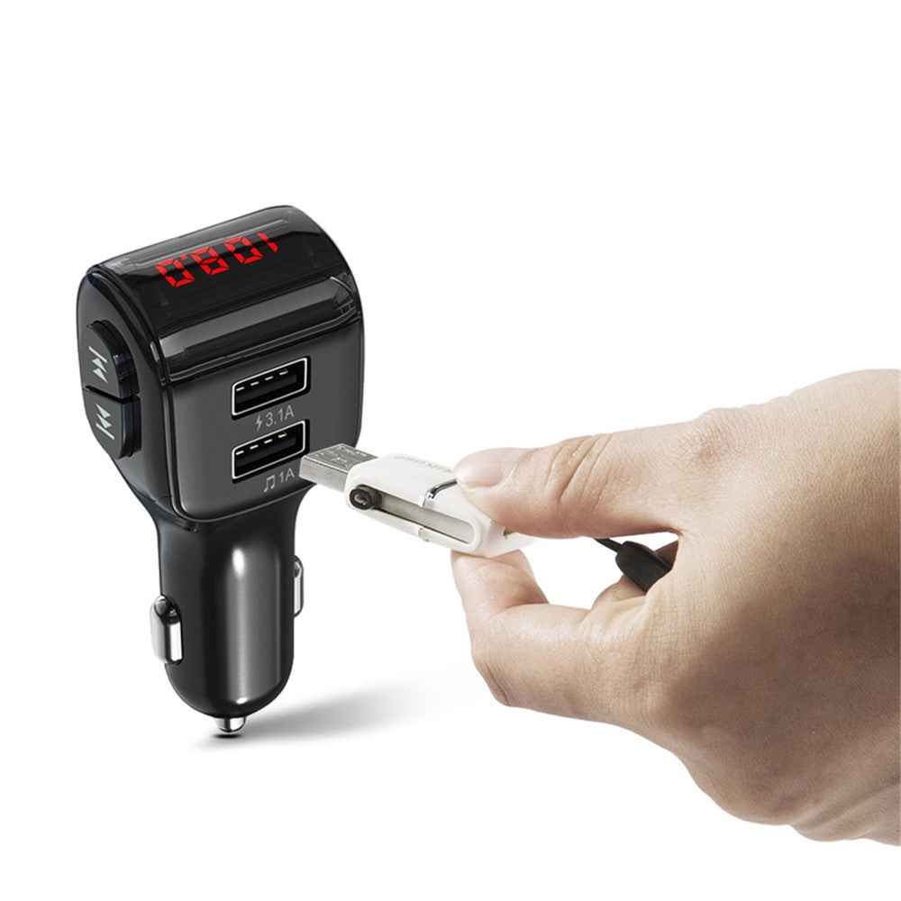 Dual USB Handsfree Car FM Transmitter Bluetooth-compatible 5.0 Wireless U Disk MP3 Player
