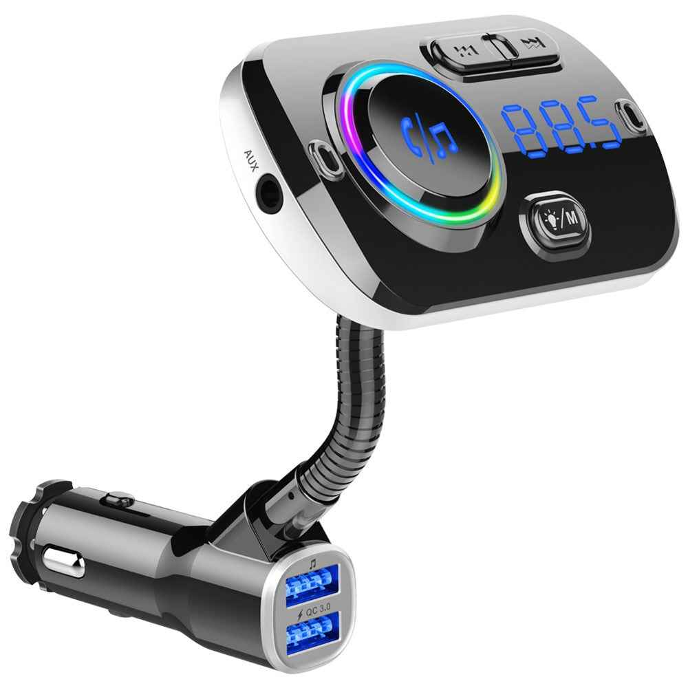 Bluetooth-compatible Car MP3 Player FM Transmitter Fast Charge Dual USB Breathing Atmosphere Light - Black