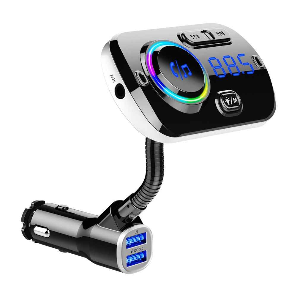 Bluetooth-compatible Car MP3 Player FM Transmitter Fast Charge Dual USB Breathing Atmosphere Light - Black