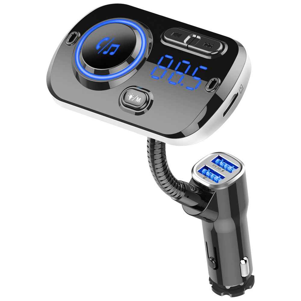 Bluetooth-compatible Car MP3 Player FM Transmitter Fast Charge Dual USB Breathing Atmosphere Light - Black