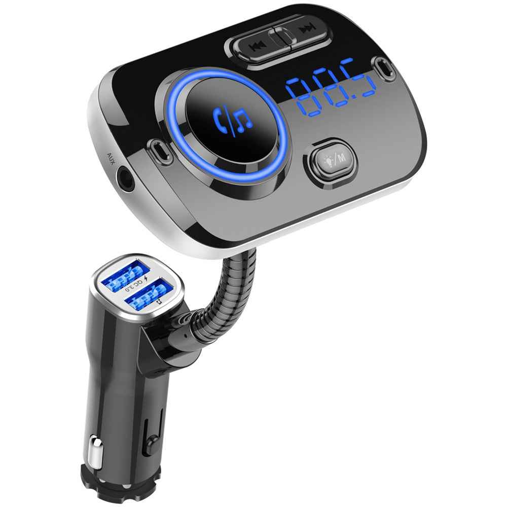 Bluetooth-compatible Car MP3 Player FM Transmitter Fast Charge Dual USB Breathing Atmosphere Light - Black