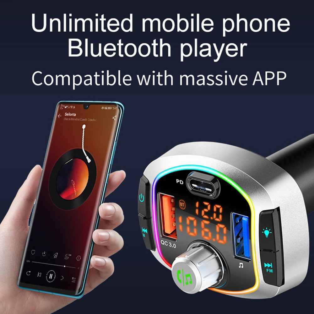 Multifunction Bluetooth-compatible Car FM Transmitter MP3 Player PD+QC3.0 Car Charger