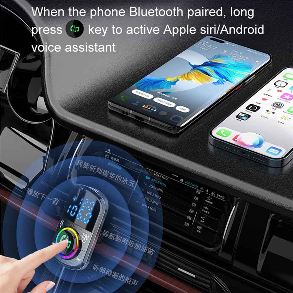 Bluetooth-compatible Car FM Transmitter Audio Adapter Receiver PD & QC3.0 Bluetooth-compatible Car Adapter Colorful LED Backlit