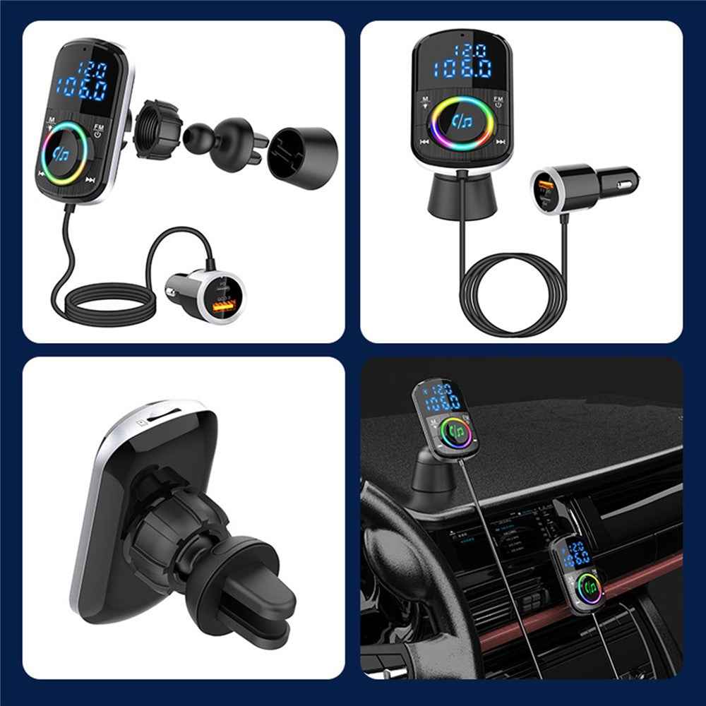 Bluetooth-compatible Car FM Transmitter Audio Adapter Receiver PD & QC3.0 Bluetooth-compatible Car Adapter Colorful LED Backlit