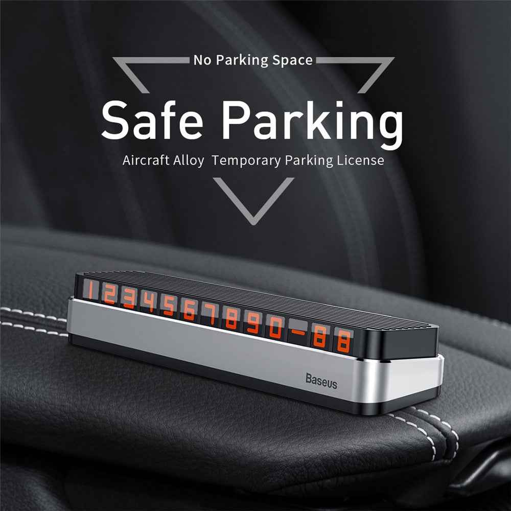BASEUS Car Temporary Parking Number Plate Luminous Car Parking Card Phone Number Card - Silver