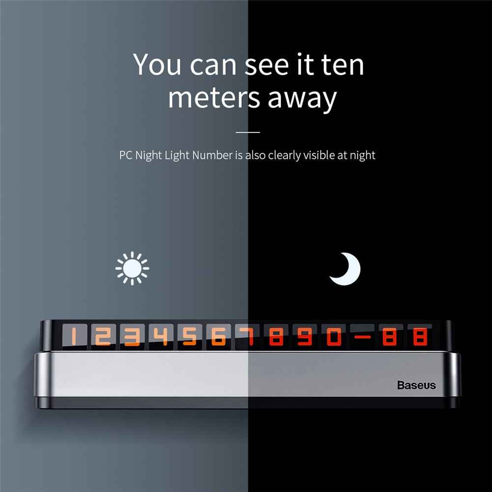 BASEUS Car Temporary Parking Number Plate Luminous Car Parking Card Phone Number Card - Silver