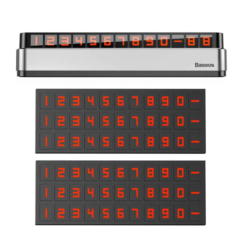 BASEUS Car Temporary Parking Number Plate Luminous Car Parking Card Phone Number Card - Grey