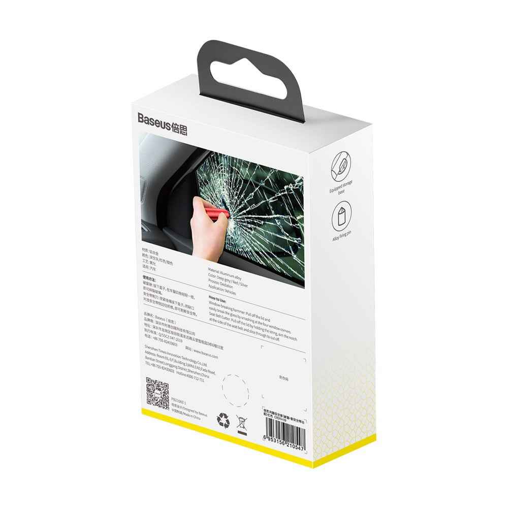 BASEUS Sharp Tool Safety Hammer with Broken Window + Cut Seat Belt Function - Red