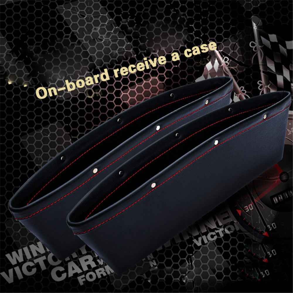 2Pcs / Set Vehicle Mounted Seat Gap Leather Storage Organizer for Wallet, Phones, Maps, Cash etc. - Black