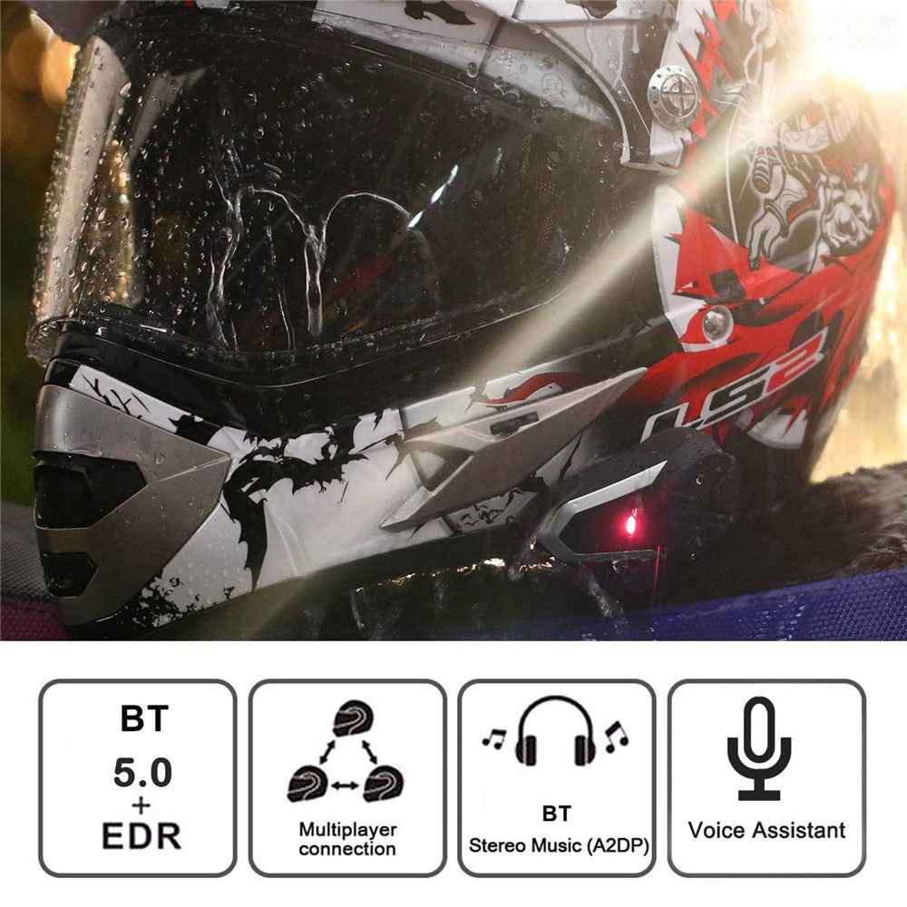 BT-S3 Waterproof IPX6 Motorcycle Helmet Bluetooth-compatible Headphone 1000m Interphone Hands-free Call Headset with FM Function
