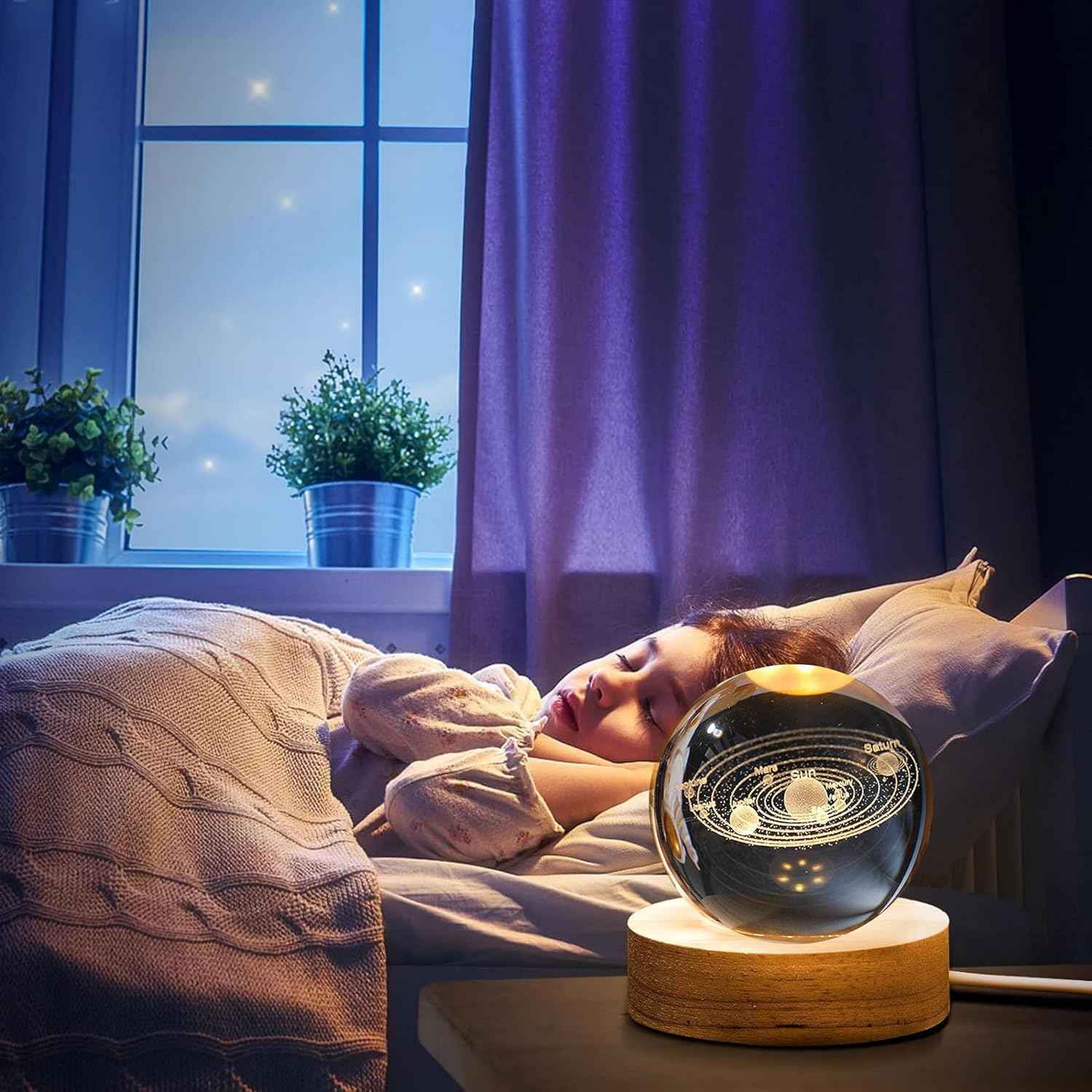 3D Acrylic LED Night Light with Durable Plastic Base Decorative Table Lamp (Solar Planet)