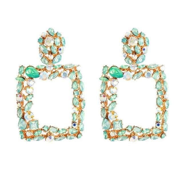 2 Pairs Retro Geometric Square Drill Inserts Earrings (Green)