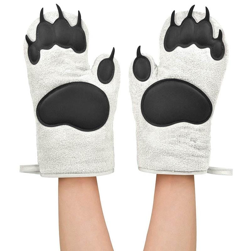 Kitchen Bear Claw Shape Oven Silicone Anti-scald Gloves Baking Thickened High Temperature Heat Insulation Gloves, Colour: Polar Bear