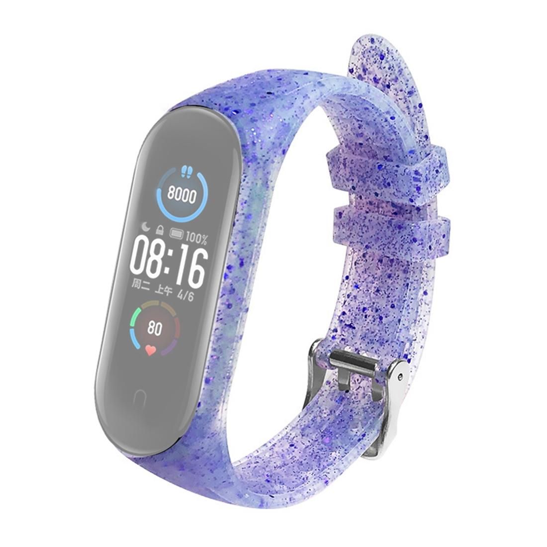 For Xiaomi Mi Band 5 Glitter Powder Silicone Replacement Strap Watchband (Blue)