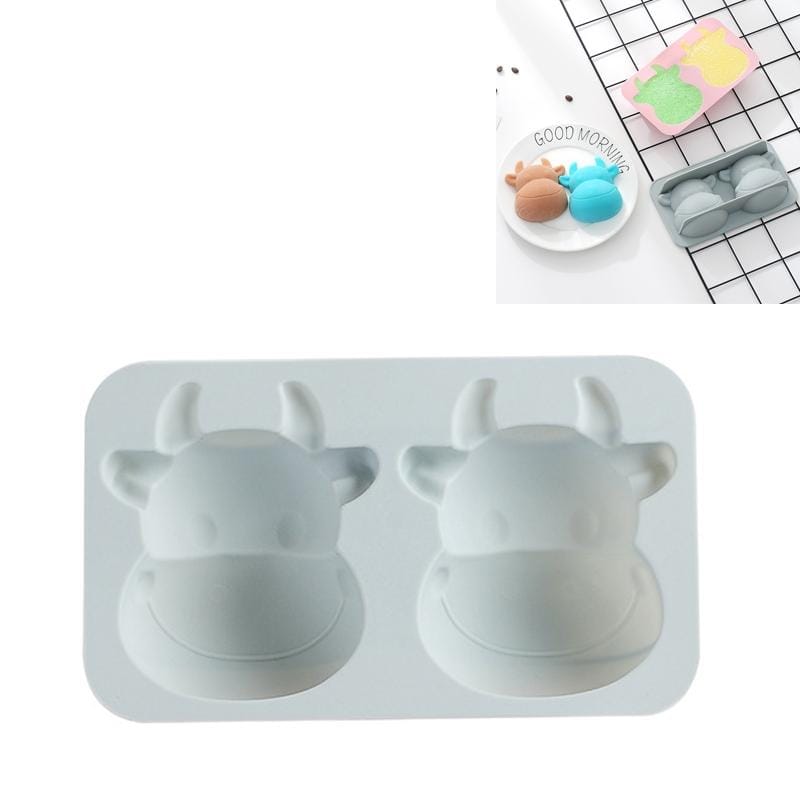 4 PCS Cow Head Silicone Cake Mold Baking Tool Ice Cube Handmade Soap Chocolate Mold (Blue)