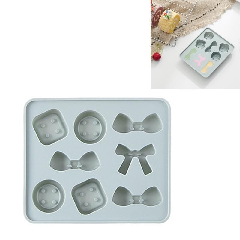 6 PCS Bowknot Silicone Ice Tray Mold Candy Button Shape Chocolate Mold Baking Ice Tool (Blue)