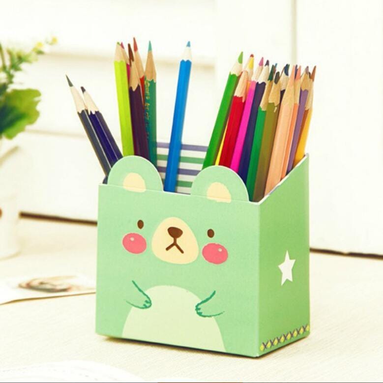 3 PCS 6946 Office Stationery Creative Student Paper Cute Animal Single Storage Pen Holder Finishing Box (Green)