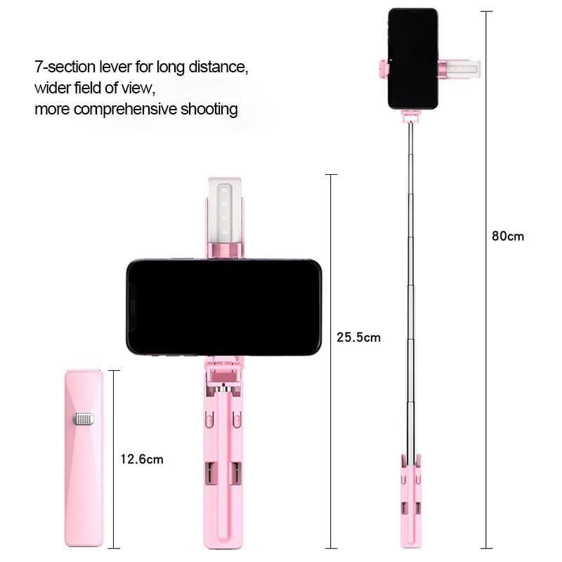 CYKE M2 Mini Integrated Storage Wired Control Selfie Stick for Mobile Phones under 6 inch, with Fill Light (Black)