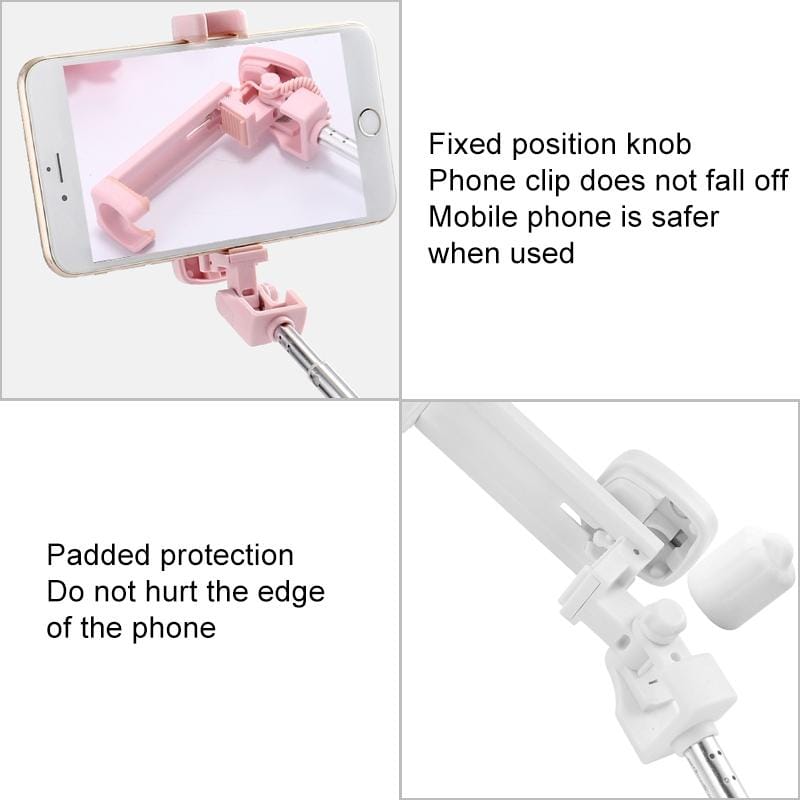 CYKE S3 Hidden One-piece Lipstick Shape Wired Control Selfie Stick with Rear Mirror (White)