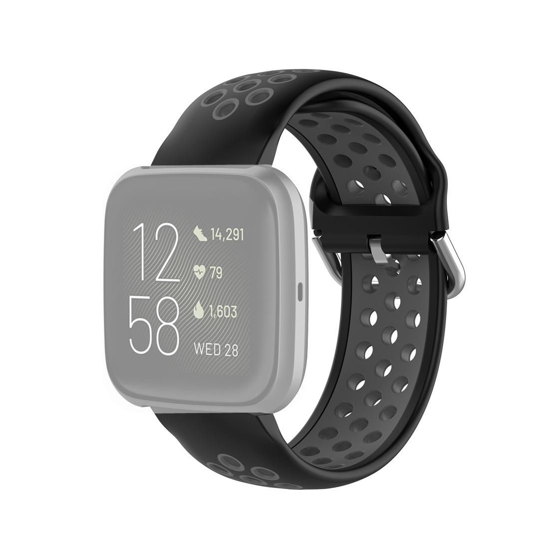 For Fitbit Versa 2 / Versa / Versa Lite 23mm Clasp Two Color Sport Wrist Strap Watchband (Black + Grey)