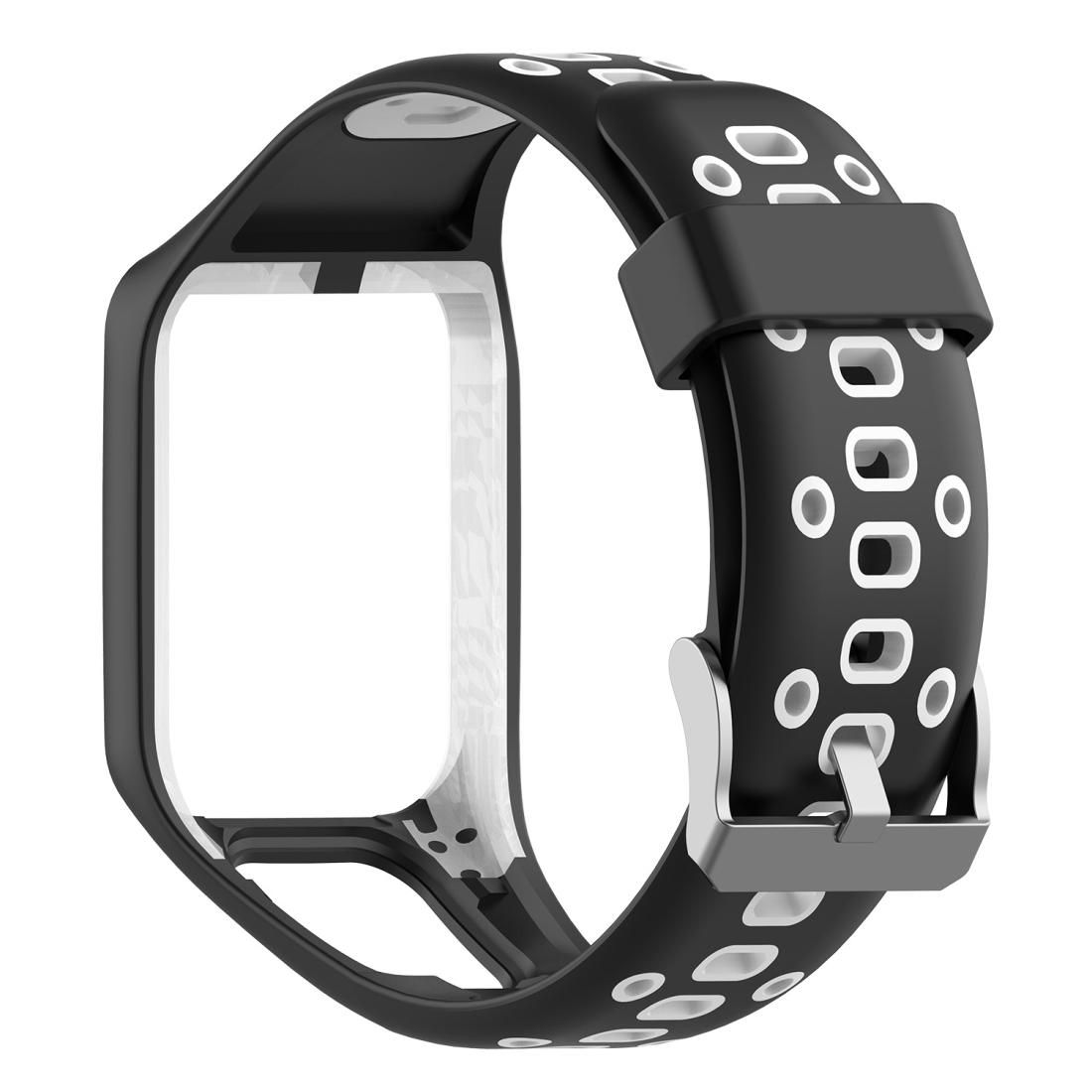 For Tomtom 2 Two-color Square Hole Silicone Replacement Strap Watchband (Black White)