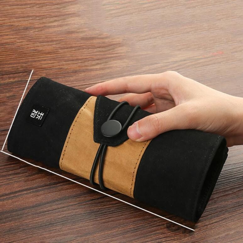 Creative Retro Cute Roll up Pencil Case Colorful Big Storage Pencil Bag (Black)
