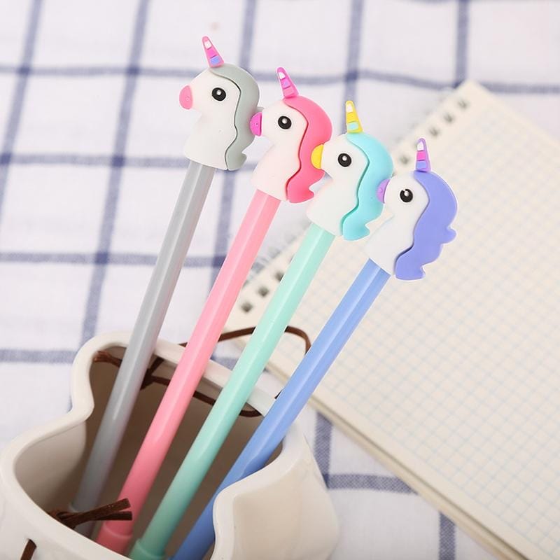 4 PCS Cartoon Unicorn Neutral Student Pen (Grey)