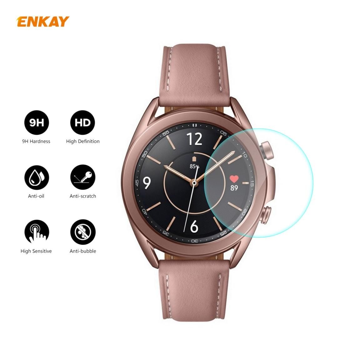 For Samsung Galaxy Watch 3 41mm 2 PCS ENKAY Hat-Prince 0.2mm 9H 2.15D Curved Edge Tempered Glass Screen Protector Watch Film