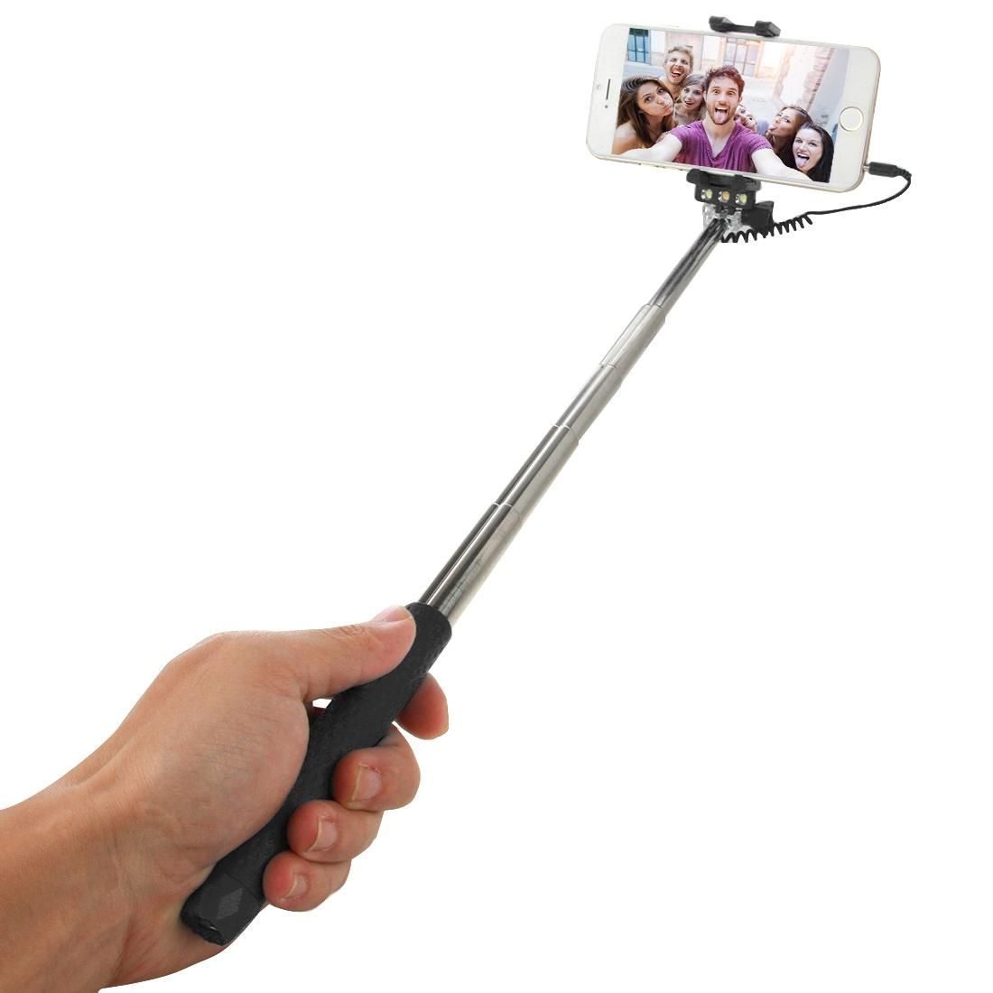 Portable Wire Controlled Monopod Folding Extendable Handheld Pocket Holder Selfie Stick with Sync LED Flash Light  for iOS & Android Phone, Folded Length: 13.5cm, Max Extension Length: 70.0cm (Green)