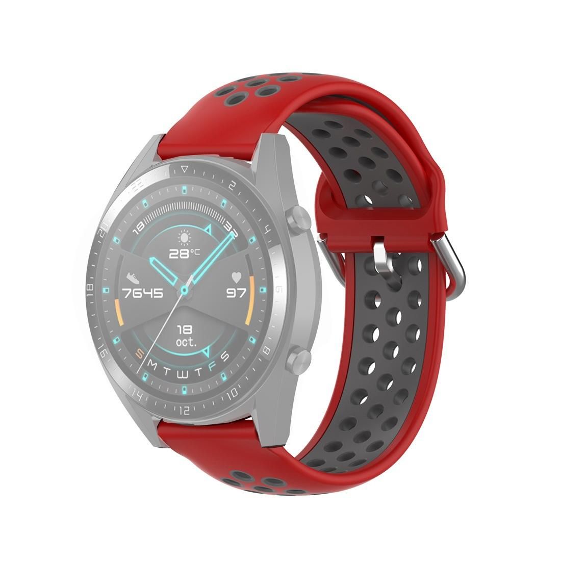 For Huawei Watch GT 46mm / 42mm 22mm Clasp Two Color Sport Wrist Strap Watchband (Red + Grey)