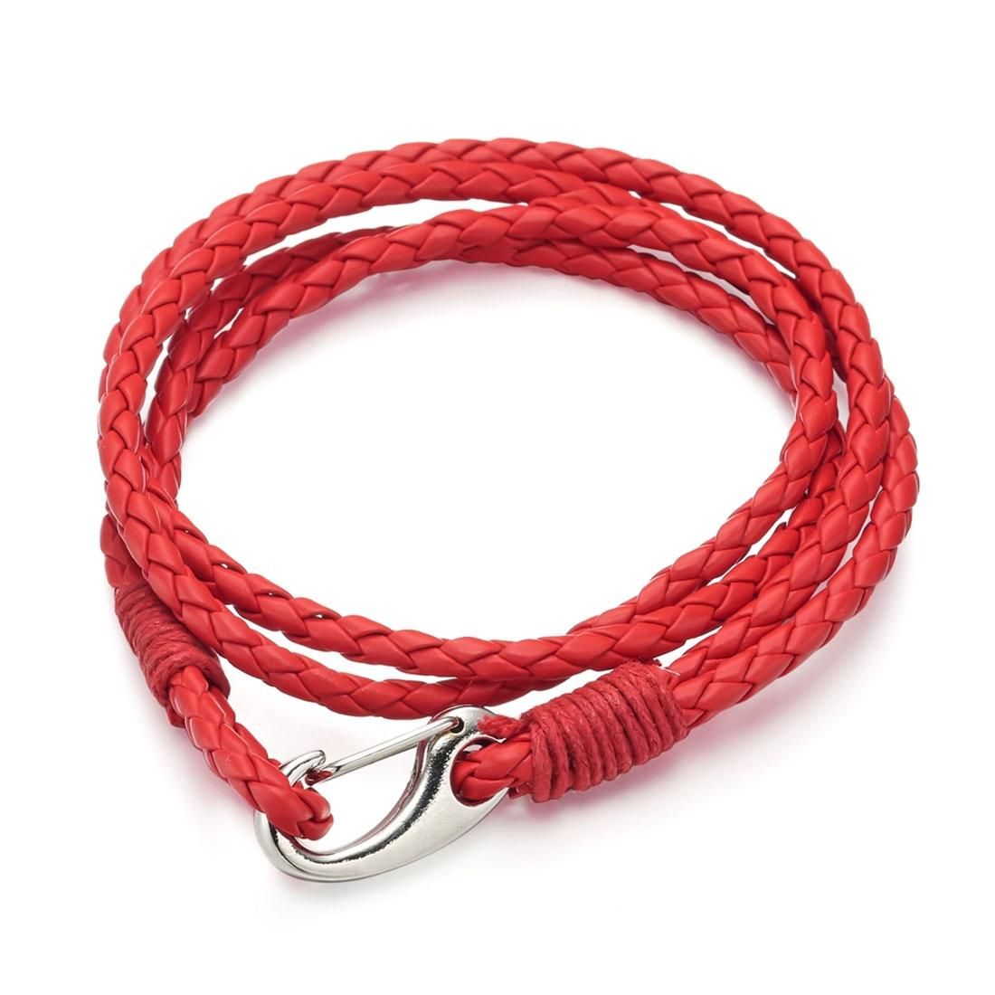 European and American Fashion Men Jewelry High-grade Leather Hand Chain Classic Double Circles Long Style Bracelet (Red)