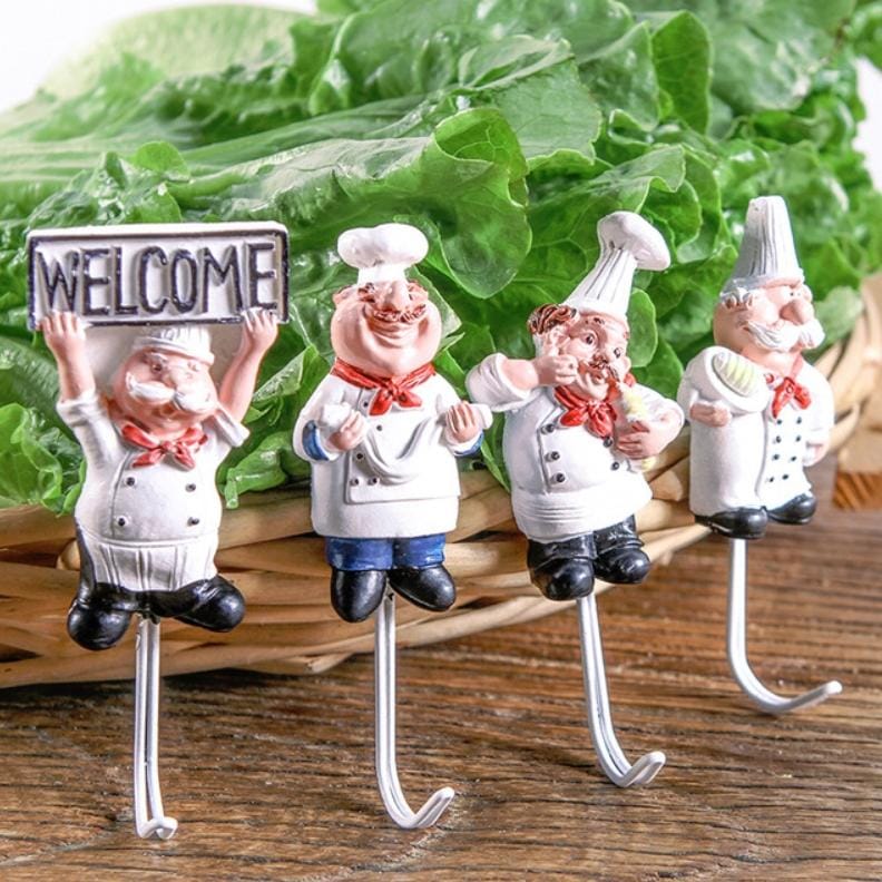 5 PCS Chef Shape Strong Viscose Stainless Steel Load-bearing Seamless Nail Wall Hook Random Style Delivery