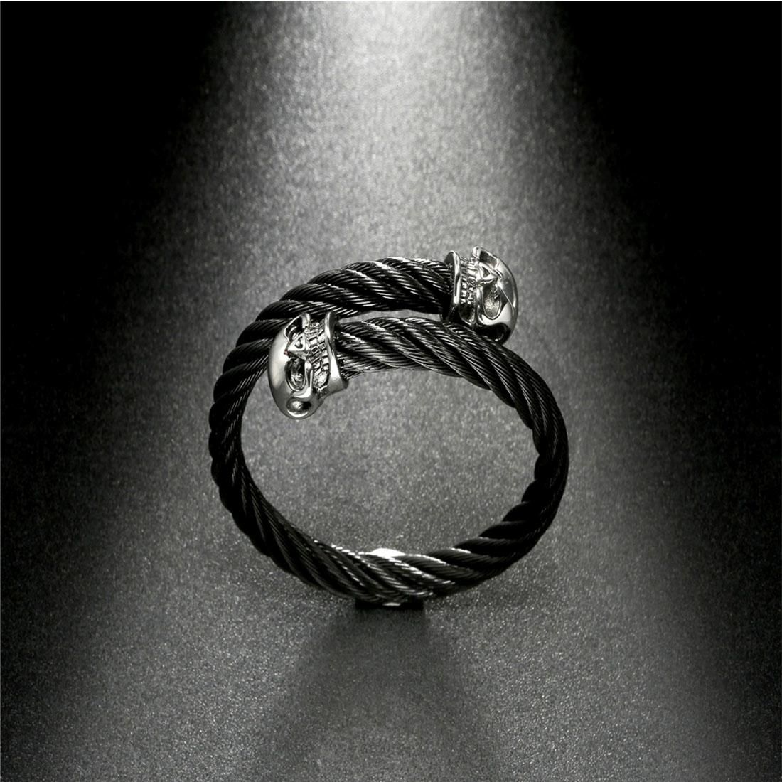 European and American Fashion Men Jewelry Silver Skull Head Bracelet Classic Stainless Steel Woven Wire Bracelet