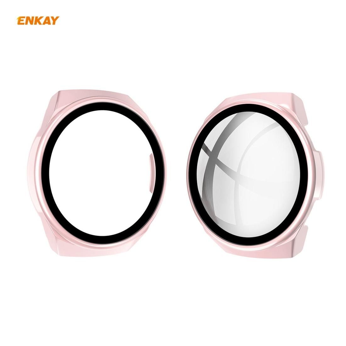 For Huawei Watch GT 2e 46mm ENKAY Hat-Prince ENK-AC8203 Full Coverage PC Frosted Case + 9H Tempered Glass Film (Pink)