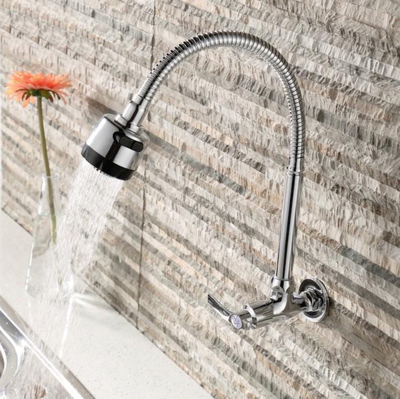 Kitchen Faucet Anti-splash Head Wash Basin Sink Universal Rotatable Faucet Full Copper Joint, Style:Hot & Cold Water+60 cm Tube