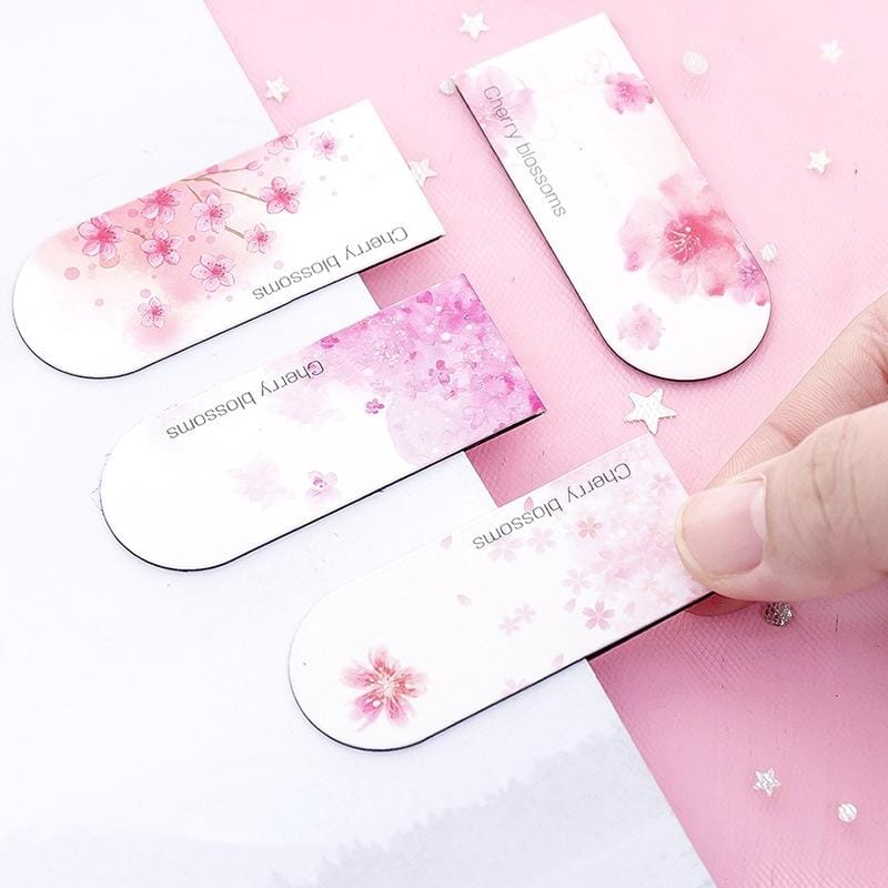 4 PCS Romantic Creative Cherry Magnetic Bookmark Student Stationery Gift School Office Supplies (Cherry Blossom Bloom)