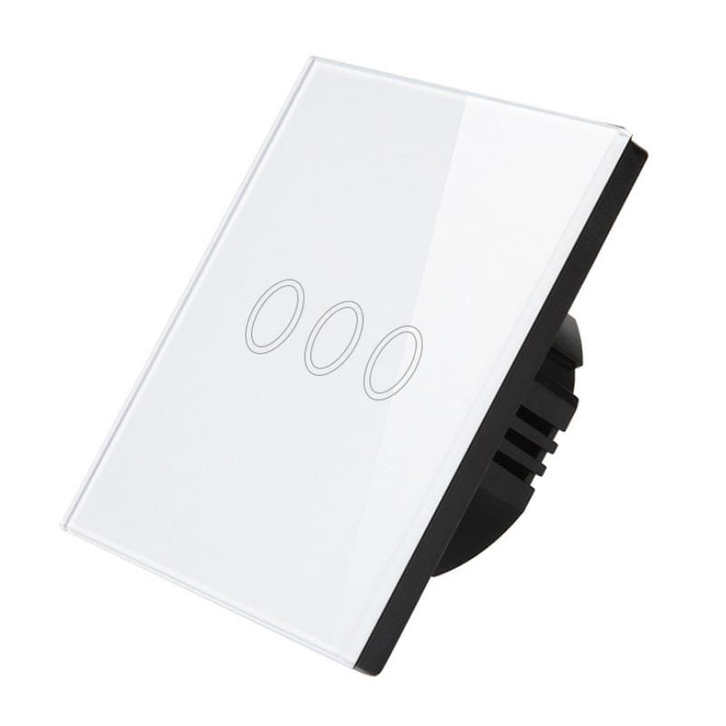 D6-03 86mm Wall Touch Switch, Tempered Glass Panel, 3 Gang 1 Way, EU / UK Standard (White)
