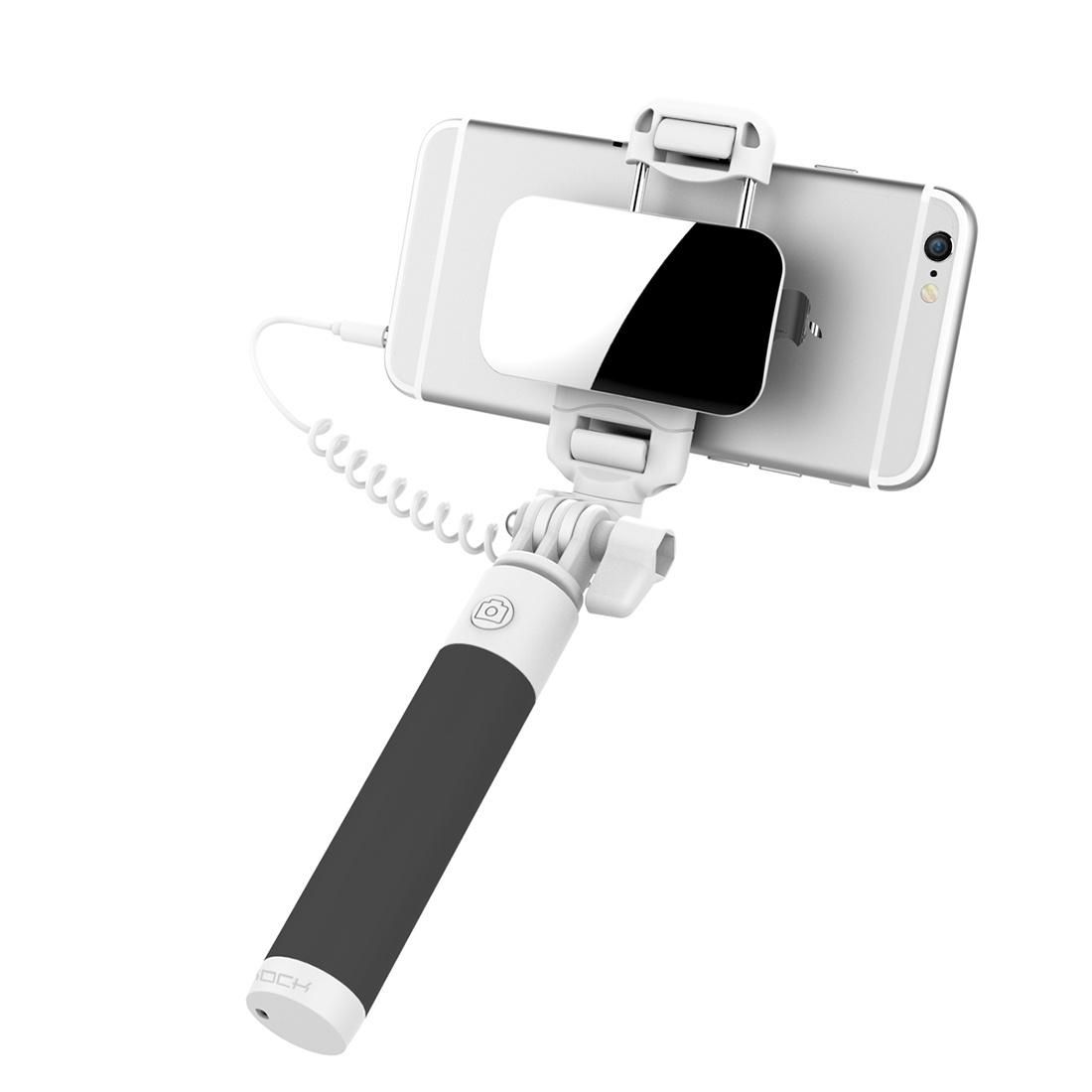 ROCK Mini Selfie Stick Monopod Extendable Handheld Holder with Wire Control & Mirror, For iPhone, Samsung, HTC, LG, Sony, Huawei, Lenovo, Xiaomi and other Smartphones (Black)