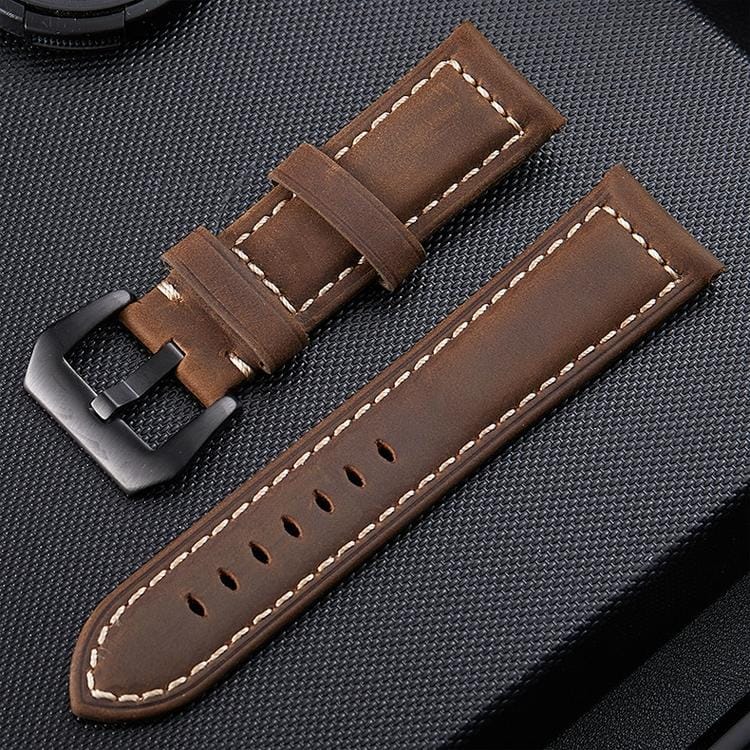 Crazy Horse Layer Frosted Black Buckle Watch Leather Wrist Strap, Size: 22mm (Dark Brown)