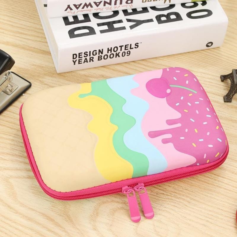 Cartoon Kids Cute Ice Cream Large Capacity Pencil Pen Bags Students EVA Pencil Case Random color