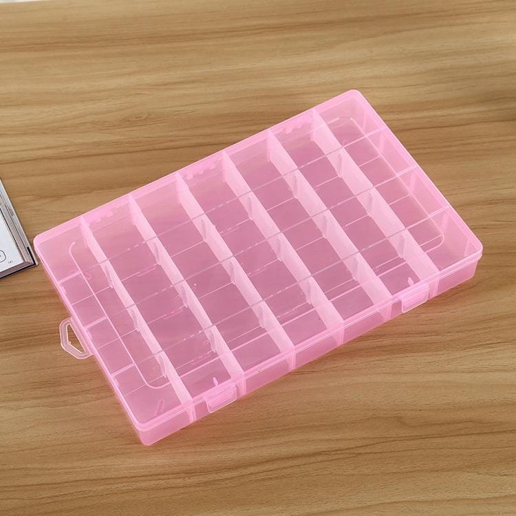 Plastic Organizer Container Storage Box 28 Slots Removable Grid Compartment for Jewelry Earring Fishing Hook Small Accessories (Pink)