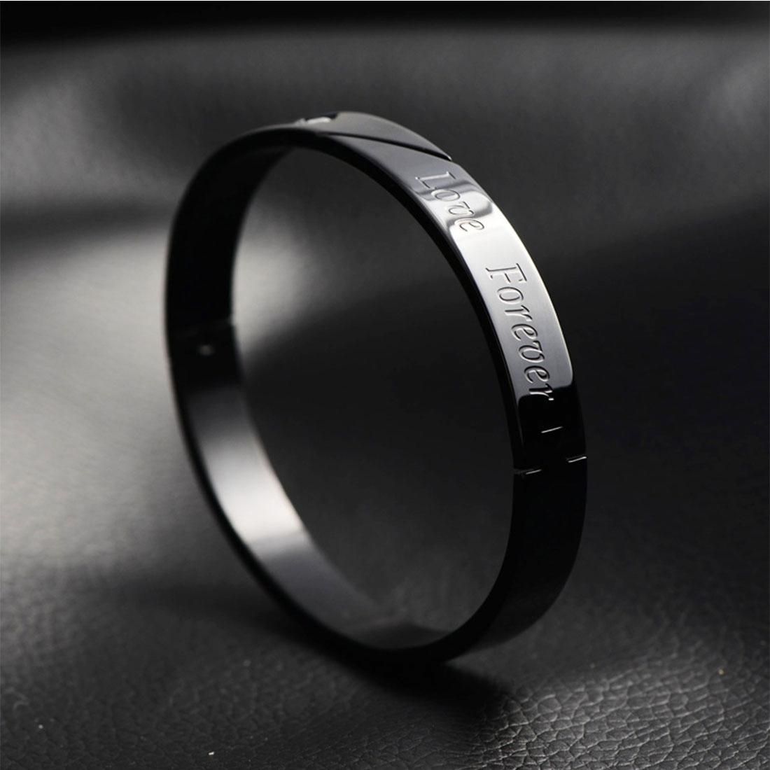 Fashion Men Jewelry LOVE Letter Diamond Couple Bracelet High-end Titanium Steel Bracelet, Size: 55*58mm (Black)