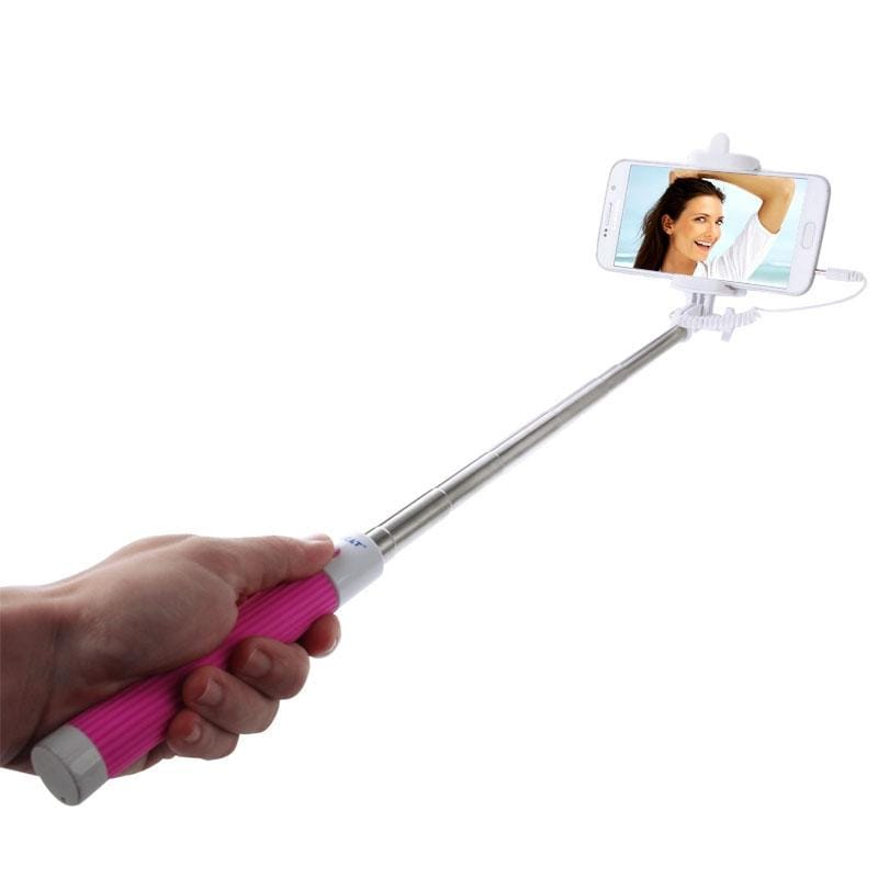TS900 Portable Wire Controlled Selfie Stick Monopod Extendable Handheld Holder, Max Length: 80cm (Magenta)