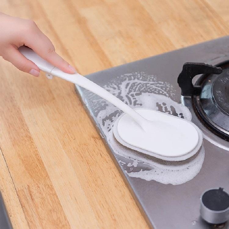 2 Sets Kitchen Dishwashing Tool Brush Pot Long Handle Scouring Pad Sponge Strong Cleaning Brush Set