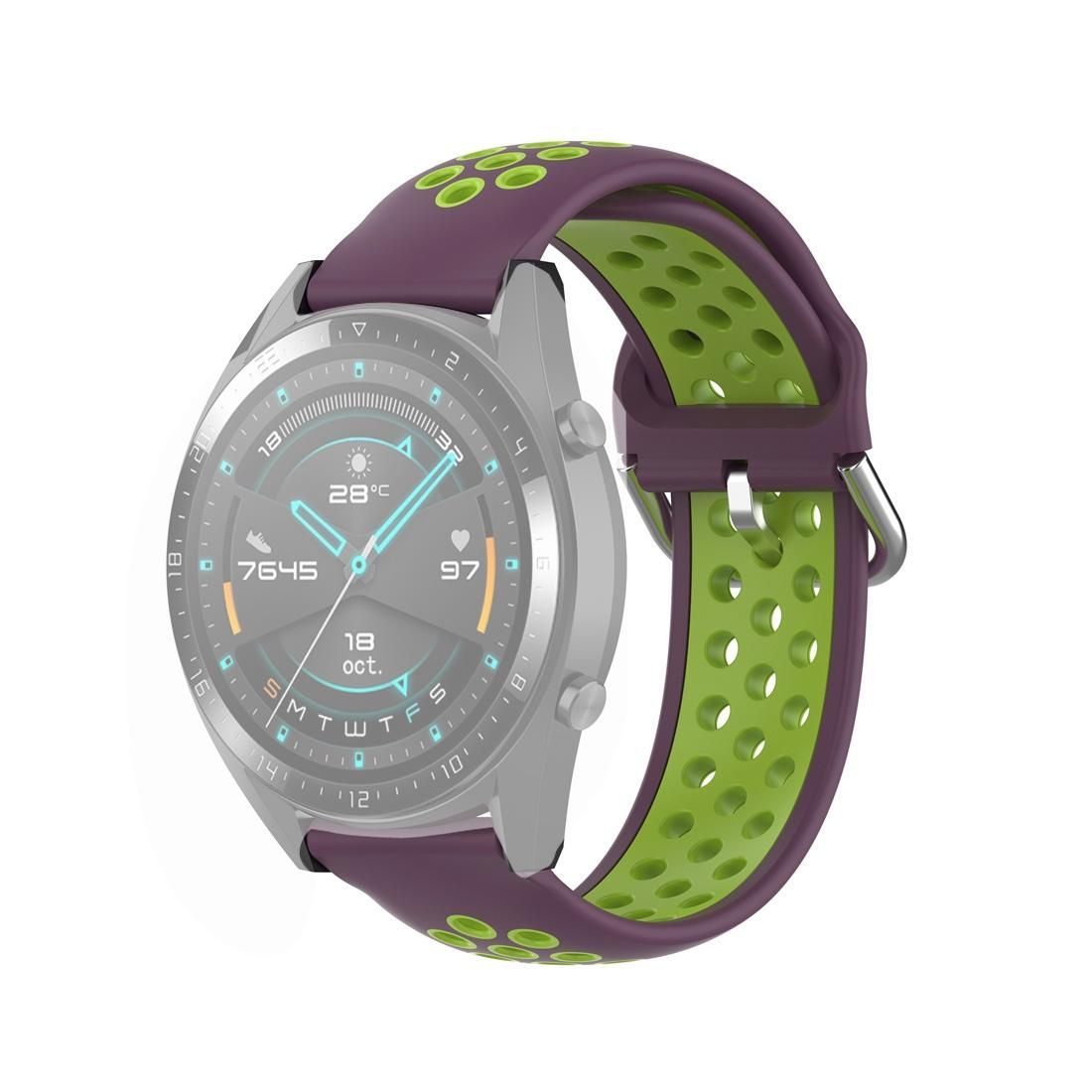 For Huawei Watch GT 46mm / 42mm 22mm Clasp Two Color Sport Wrist Strap Watchband (Purple + Green)