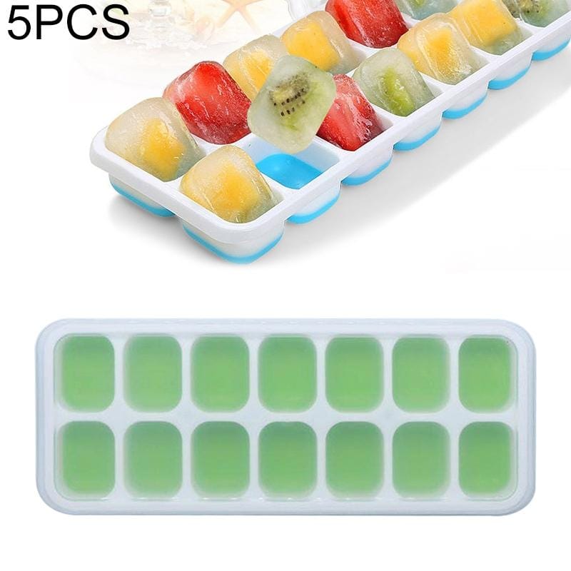5 PCS 14 Grid Silicone Ice Grid Household Square Ice Grid Silicone Mold With Lid (Green)