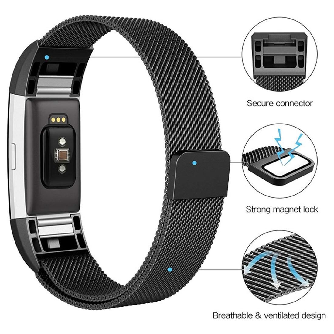 Smart Watch Stainless Steel Wrist Strap Watchband for FITBIT Charge 2, Size: S (Black)