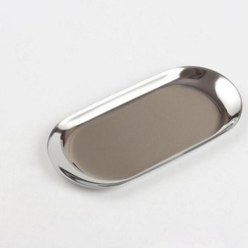 Home Decoration Stainless Steel Tray Jewelry Plate, Size:L (Silver)