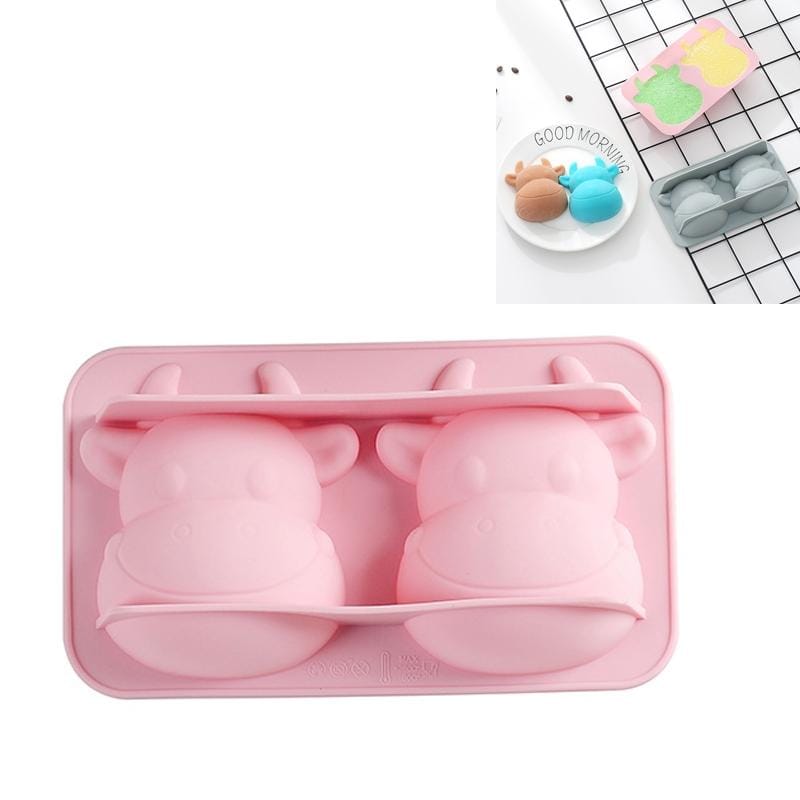 4 PCS Cow Head Silicone Cake Mold Baking Tool Ice Cube Handmade Soap Chocolate Mold (Pink)